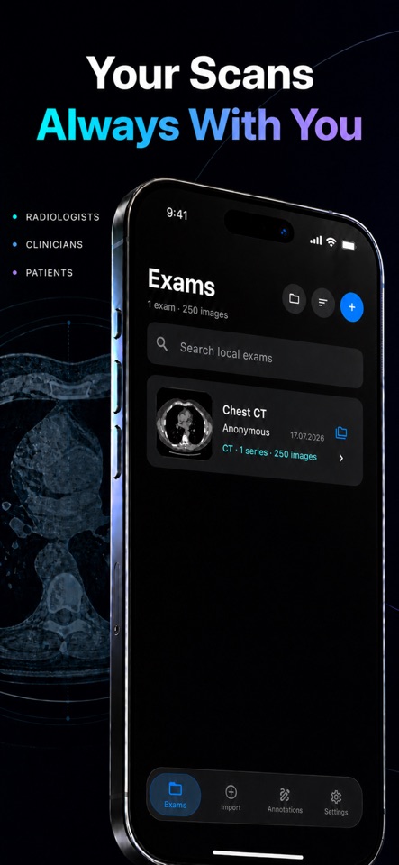 DICOM Studio exam library on iPhone